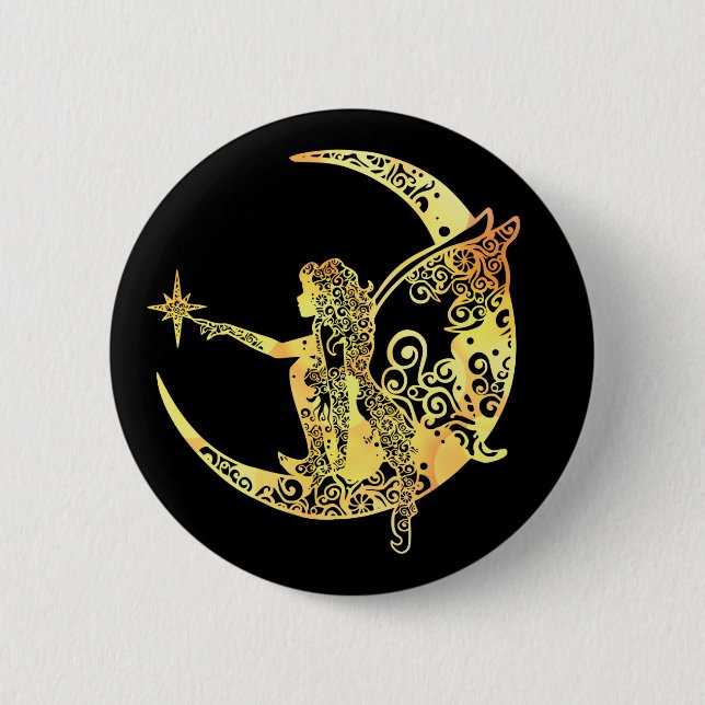 Fairy Moon Star Mandala Magical Color Light Art Button (Front)