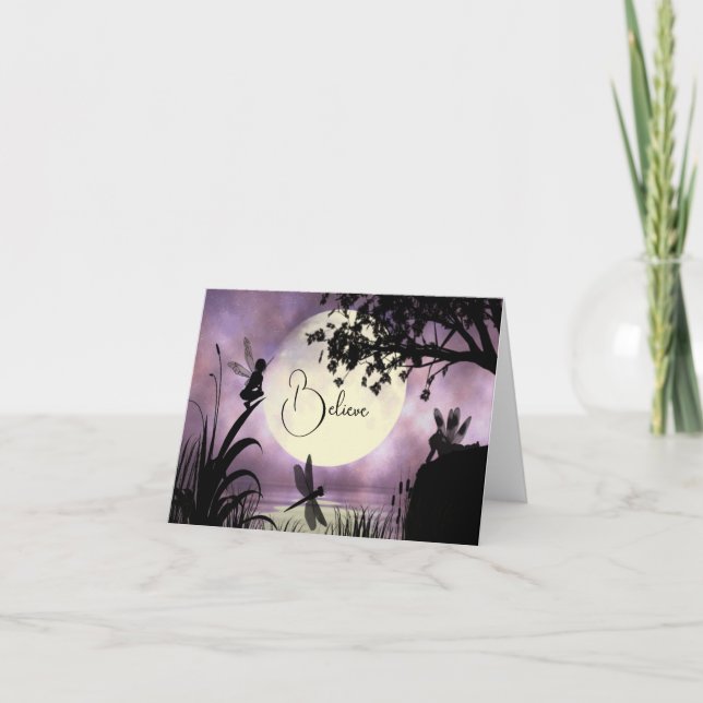 Fairy moonlit pond believe note card (Front)