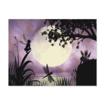 Fairy moonlit pond postcard