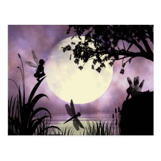 Fairy moonlit pond postcard