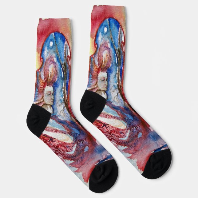FAIRY MORGANA Arthurian Legends Pink Blue Fantasy  Socks (Right)