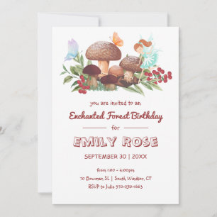 Fairy Mushroom Butterfly Enchanted Forest Birthday Invitation