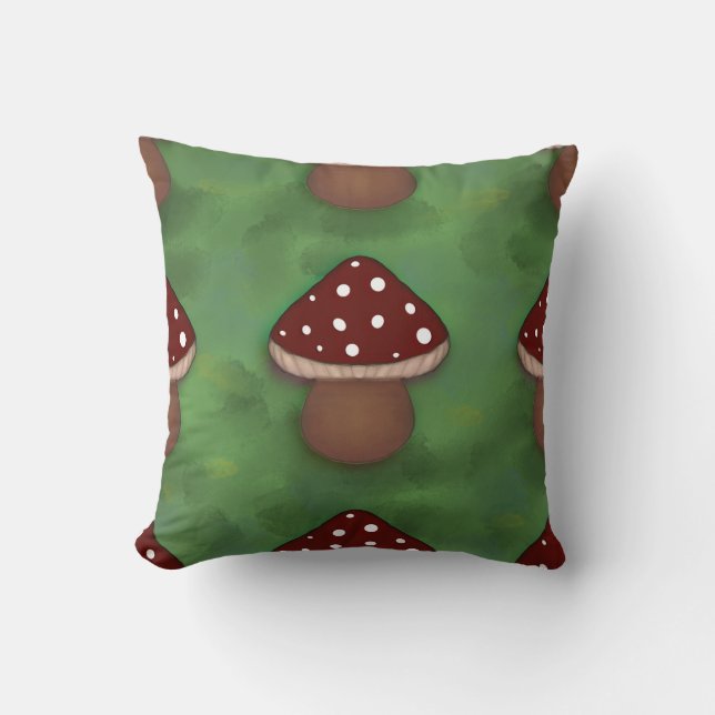 Fairy Mushroom Cushion - green and red   (Front)