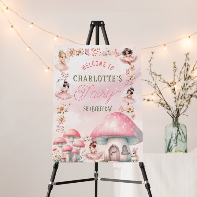 Fairy Mushroom House Pink Birthday Foam Board (In Situ (Stand))