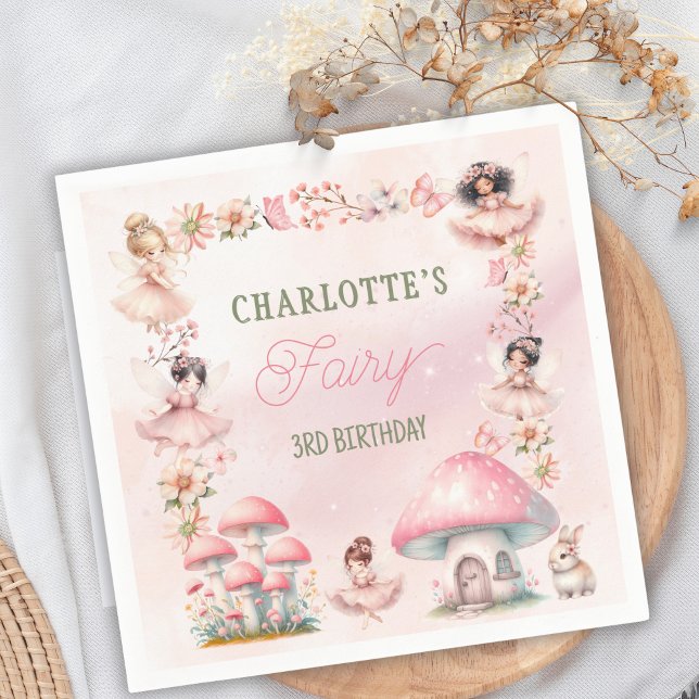 Fairy Mushroom House Pink Birthday Napkins (Creator Uploaded)