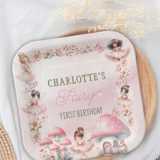 Fairy Mushroom House Pink Birthday Paper Plates (Creator Uploaded)