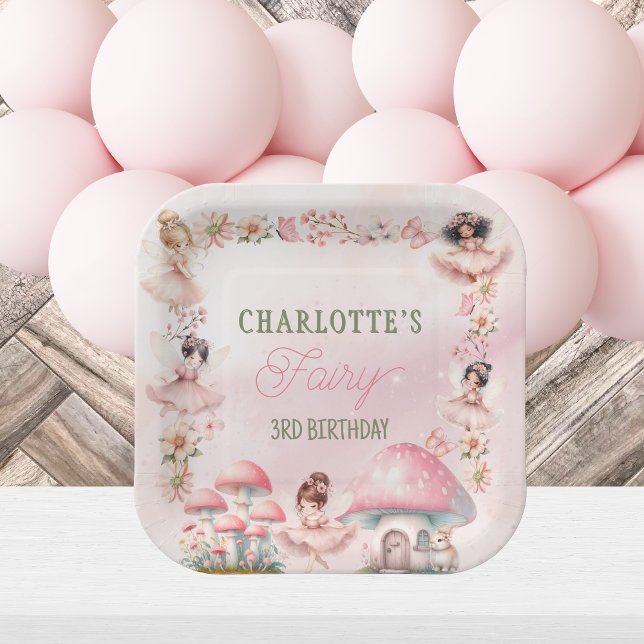 Fairy Mushroom House Pink Birthday Paper Plates (Creator Uploaded)
