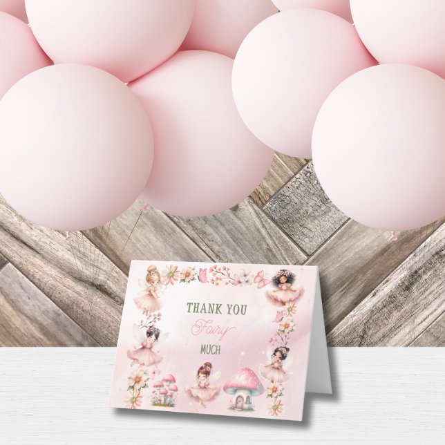 Fairy Mushroom House Pink Birthday Thank You Card (Creator Uploaded)