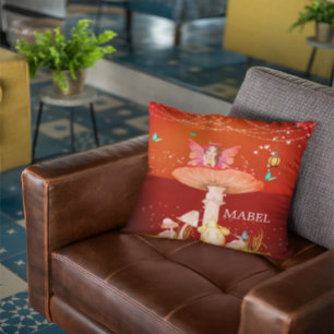 Fairy Mushroom Magic Enchanted Cute Decor Throw Pillow