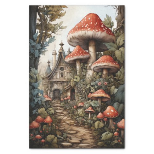 Fairy Mushroom Village Decoupage Halloween Floral Tissue Paper