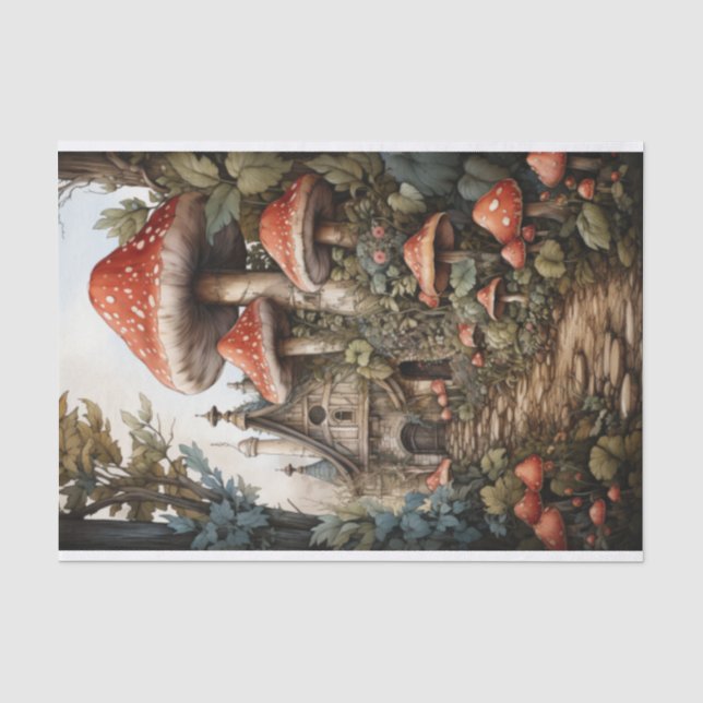 Fairy Mushroom Village Decoupage Halloween Floral Tissue Paper (Front)