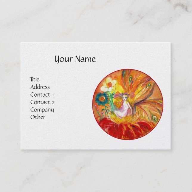 FAIRY OF FLOWERS  MONOGRAM, Red Yellow White Pearl Business Card (Front)