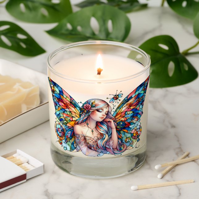 Fairy of Light Stained Glass-Inspired Fantasy Art Scented Candle (Lit)