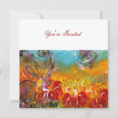 FAIRY OF RED FLOWERS Floral Fantasy Summer Party Invitation