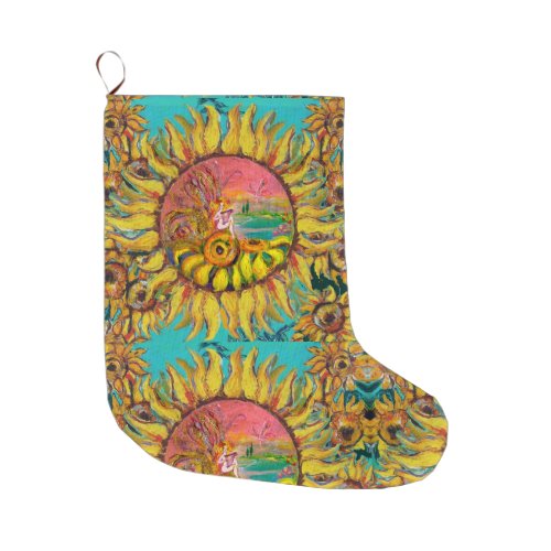 FAIRY OF SUNFLOWERS PLAYING LYRA Fantasy Floral Large Christmas Stocking