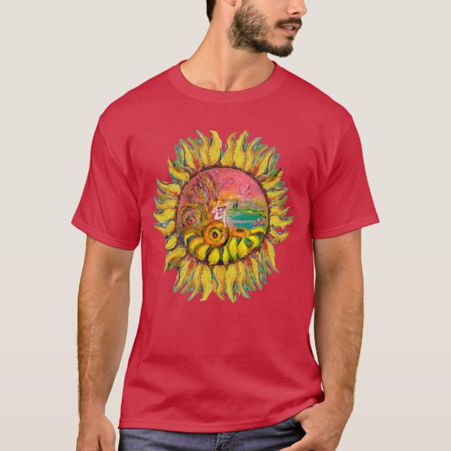 FAIRY OF SUNFLOWERS PLAYING LYRA Fantasy Floral T-Shirt (Front)