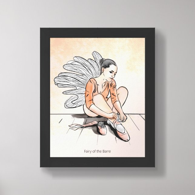 Fairy of the Barre | Ink & Pastel Fairy Ballerina  Framed Art (Framed Front)