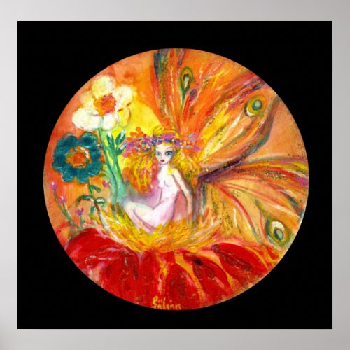 FAIRY OF THE FLOWERS Red Yellow Black Fantasy Poster