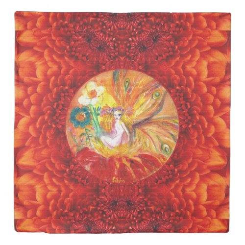 FAIRY OF THE FLOWERS Red Yellow Fantasy Duvet Cover