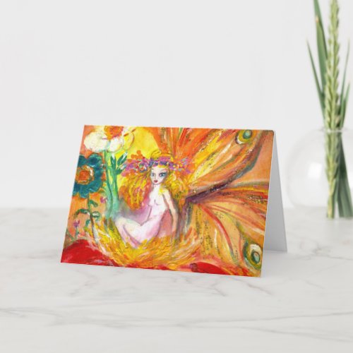 FAIRY OF THE FLOWERS Red Yellow Fantasy Holiday Card