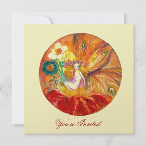 FAIRY OF THE FLOWERS Red Yellow Fantasy Invitation