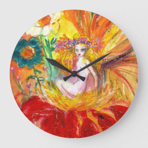 FAIRY OF THE FLOWERS Red Yellow Fantasy Large Clock