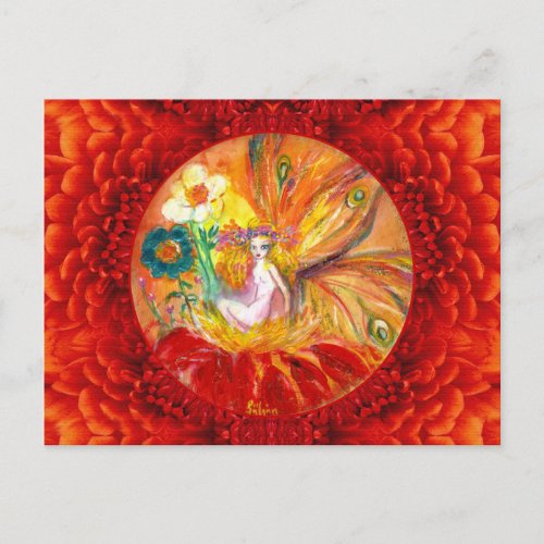 FAIRY OF THE FLOWERS Red Yellow Fantasy Postcard