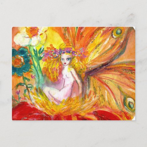 FAIRY OF THE FLOWERS Red Yellow Fantasy Postcard