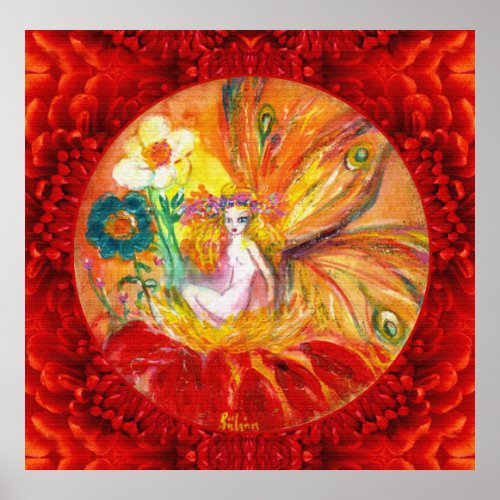 FAIRY OF THE FLOWERS Red Yellow Fantasy Poster