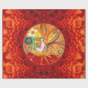 FAIRY OF THE FLOWERS Red Yellow Fantasy Wrapping Paper