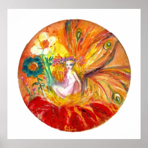 FAIRY OF THE FLOWERS Red Yellow White Fantasy Poster