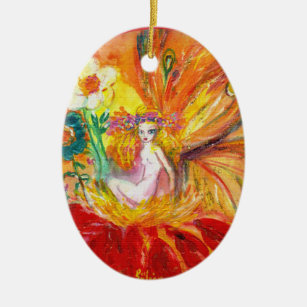 FAIRY OF THE FLOWERS Vibrant Red Ruby Ceramic Ornament
