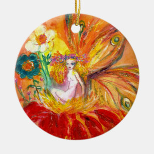 FAIRY OF THE FLOWERS Vibrant Red Ruby Ceramic Ornament