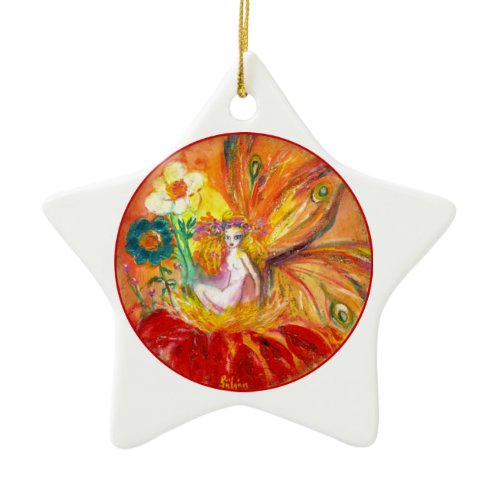 FAIRY OF THE FLOWERS Vibrant Red Ruby Star Ceramic Ornament