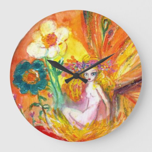 FAIRY OF THE FLOWERS Yellow Fantasy Large Clock