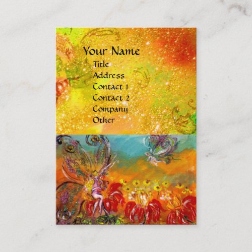 FAIRY OF THE MAGIC RED FLOWERS IN GOLD SPARKLES BUSINESS CARD