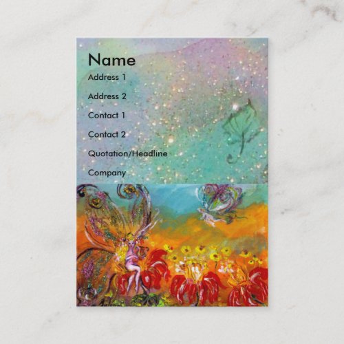 FAIRY OF THE RED FLOWERS Blue Green Floral Sparkle Business Card