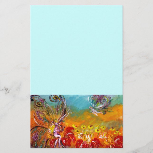 FAIRY OF THE RED FLOWERS ,blue Stationery (Front)