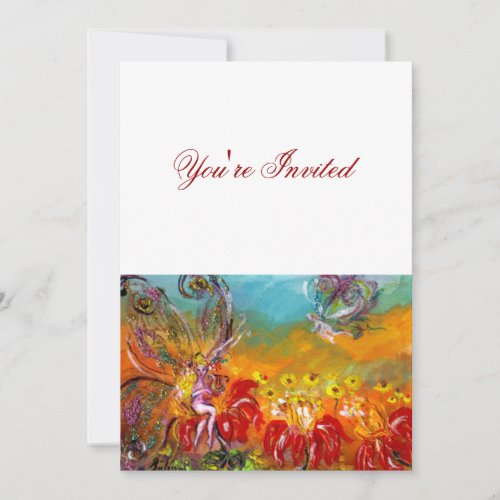 FAIRY OF THE RED FLOWERS Fantasy Birthday Party Invitation