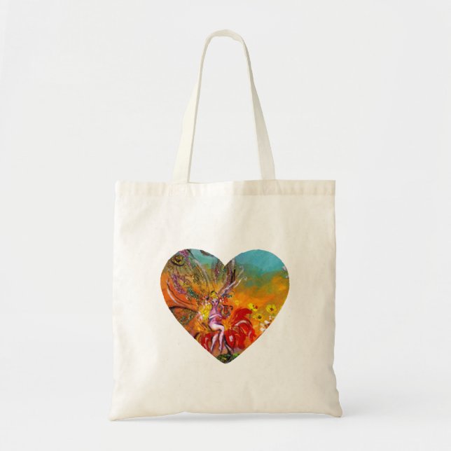 FAIRY OF THE RED FLOWERS Fantasy Heart Tote Bag (Front)