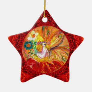 FAIRY OF THE RED FLOWERS  Fantasy Star Ceramic Ornament