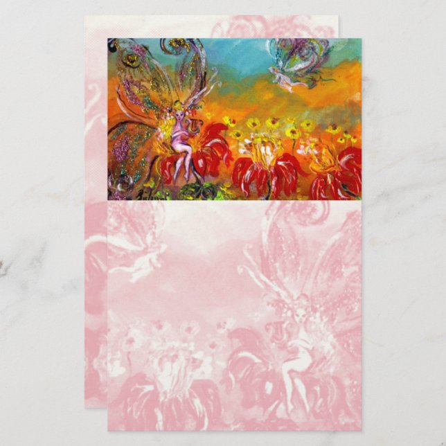 FAIRY OF THE RED FLOWERS Fantasy Stationery (Front/Back)