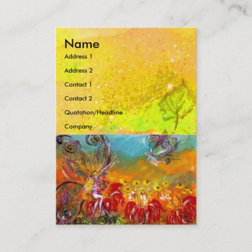 FAIRY OF THE RED FLOWERS Fantasy Yellow Business Card