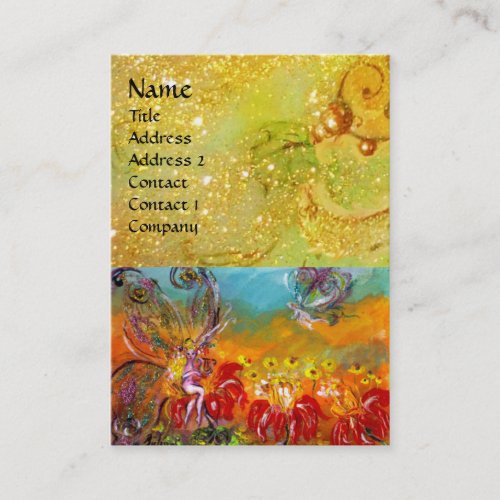 FAIRY OF THE RED FLOWERS IN GOLD YELLOW SPARKLES BUSINESS CARD