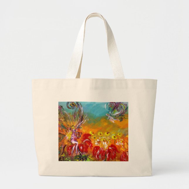 FAIRY OF THE RED FLOWERS LARGE TOTE BAG (Front)