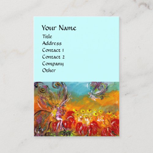 FAIRY OF THE RED FLOWERS Teal Blue Floral Fantasy Business Card