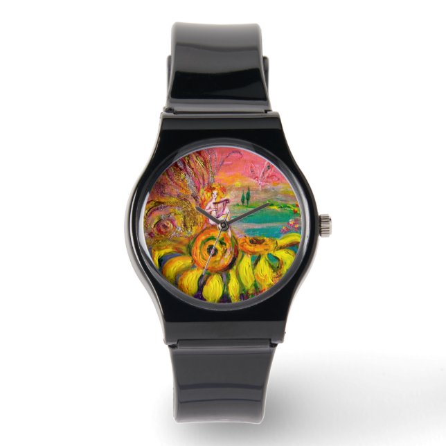 FAIRY OF THE SUNFLOWERS.Pink Fuchsia Watch (Front)