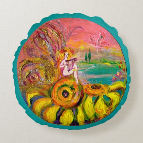 FAIRY OF THE SUNFLOWERS ROUND PILLOW