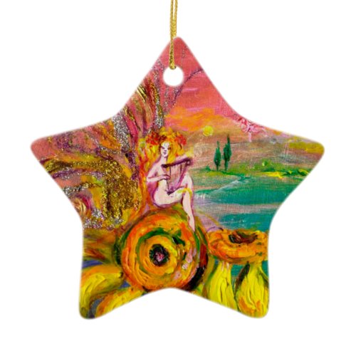 FAIRY OF THE SUNFLOWERS VIBRANT GREEN EMERALD CERAMIC ORNAMENT