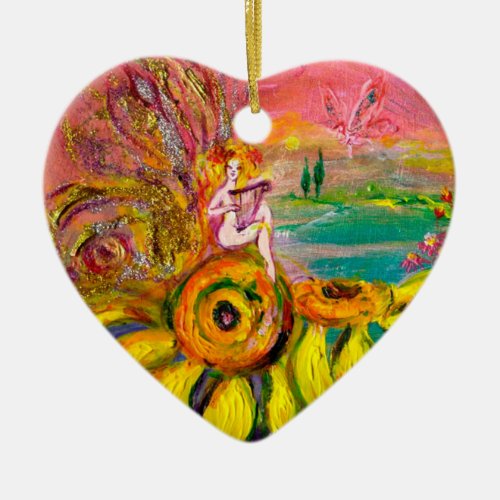 FAIRY OF THE SUNFLOWERS VIBRANT GREEN EMERALD CERAMIC ORNAMENT